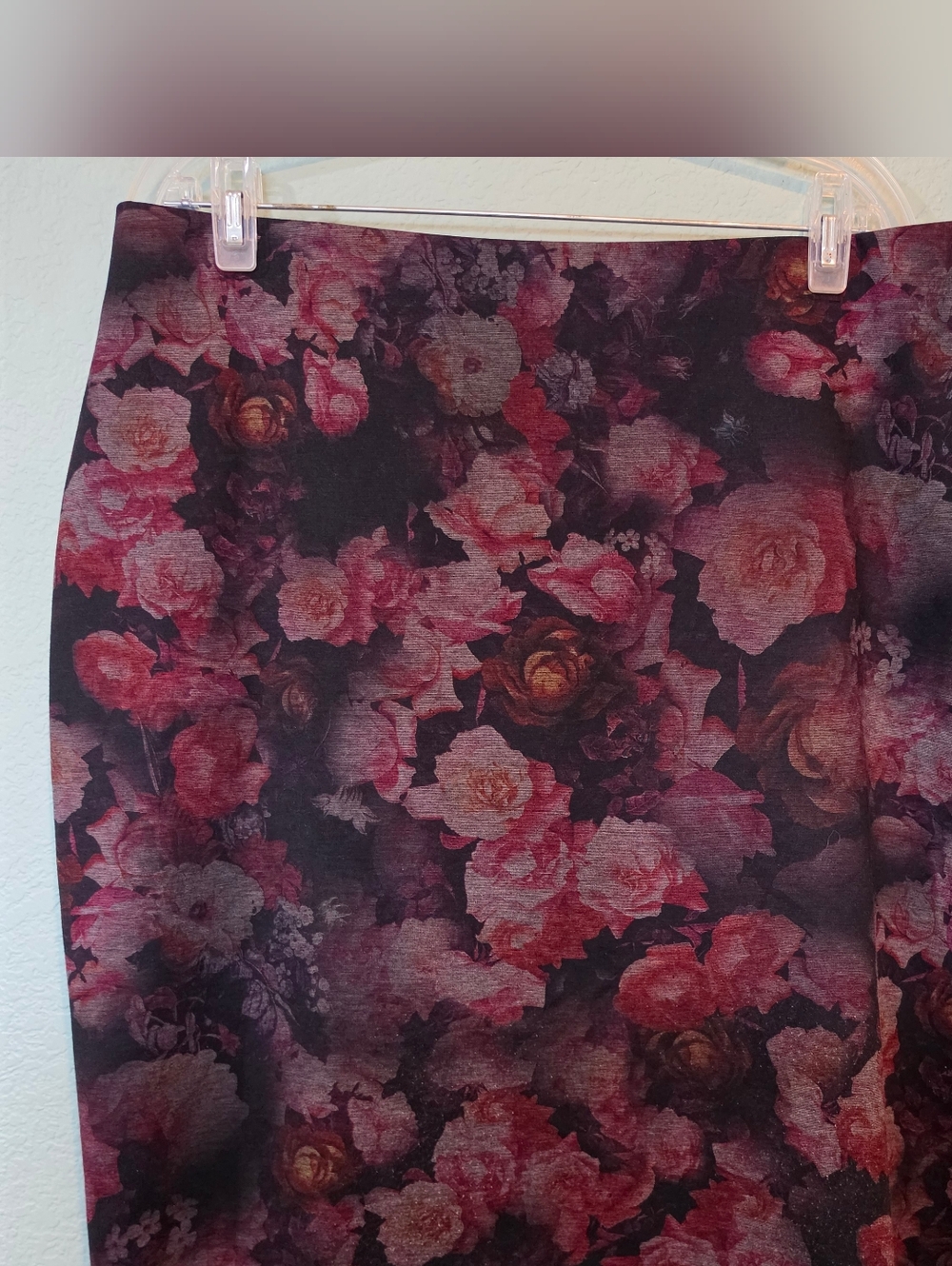 NYCC Black Pink Floral Stretch Midi Pencil Skirt 2x Soft Grunge 90s Whimsigoth